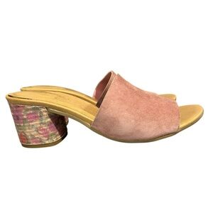 Sophia Milano Italian Pink Suede Slides Floral Chunky Heels Women’s Size   VGC